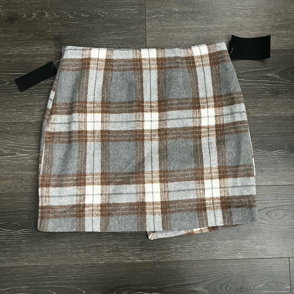 Bagatelle Skirt Womens Large Gray Brown Plaid Faux Wrap Mini Y2K‎ Preppy NWT 90s